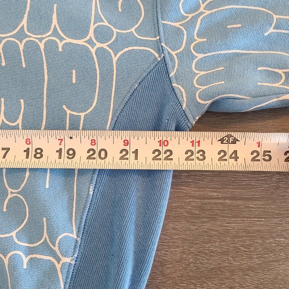 Champion Reverse Weave Hoodie Womens Large Blue Bubble Letter All Over Logo Y2K - Picture 4 of 8